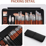 Fuumuui Professional Ensemble de 26 pinceaux en nylon pour acrylique avec 2 couteaux à palette dans un étui noir enroulable.