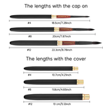 Set di 3 pennelli da viaggio professionali in pelo di scoiattolo Fuumuui che mostrano le lunghezze compatte ed estese per le misure #4, #8 e #12 con misurazioni.