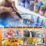 Pennello per pinstriping in pelo di scoiattolo Fuumuui che dipinge un occhio dettagliato, evidenziando il controllo di striping ad alte prestazioni e la versatilit¨¤ per acquerello, inchiostro, colorante e gouache.