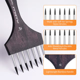 Pennello a pettine in nylon multi-testa Fuumuui con setole in nylon morbide ed elastiche da 1 5/8 di pollice, ghiere in metallo resistenti e un manico in bamb¨´ leggero per texture artistiche ed effetti speciali.