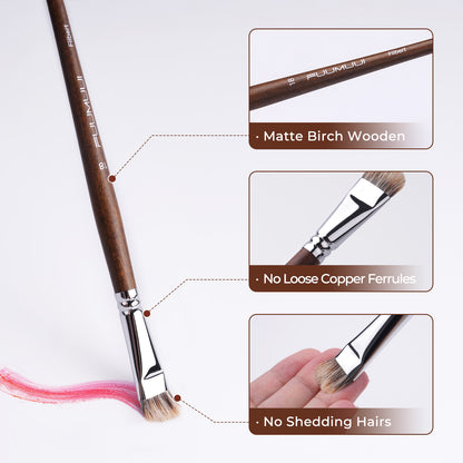FUUMUUI 4pcs Badger Hair Filbert Brush Set | Brown Wooden Handle for Oil & Acrylic Painting
