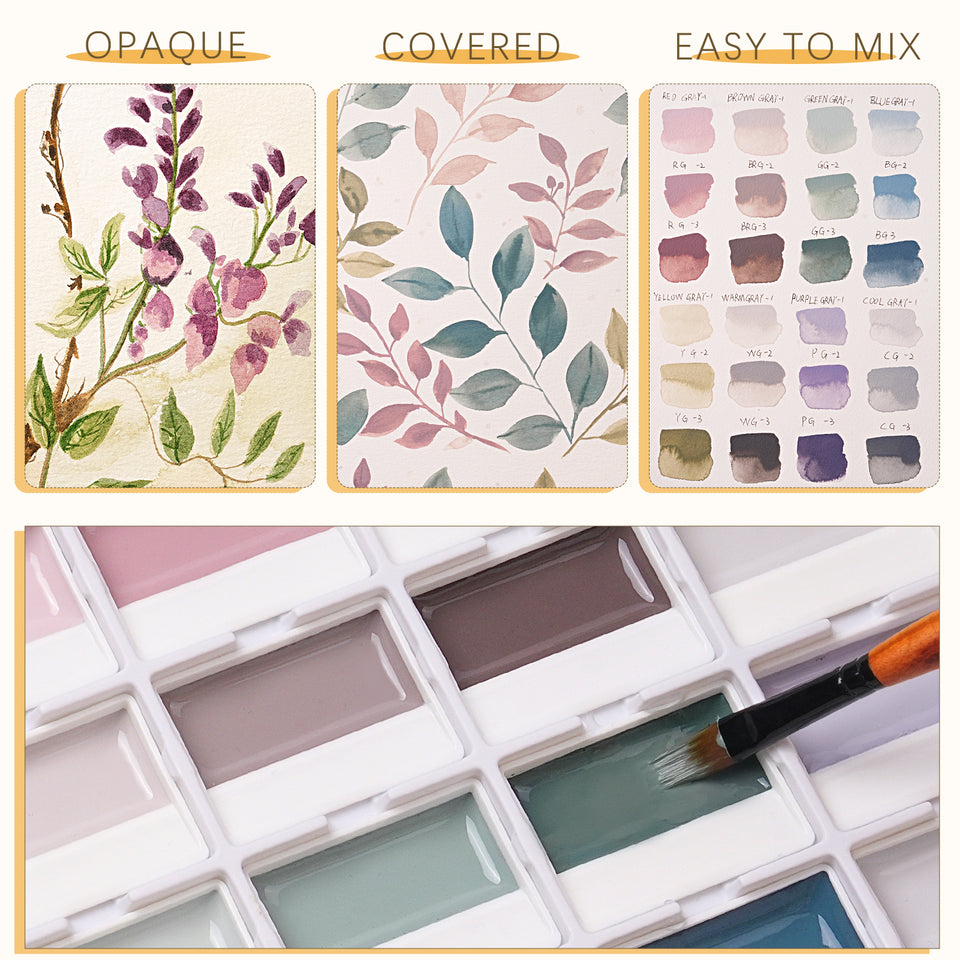 24-Color Opaque Watercolor Set - Muted Color丨Fuumuui