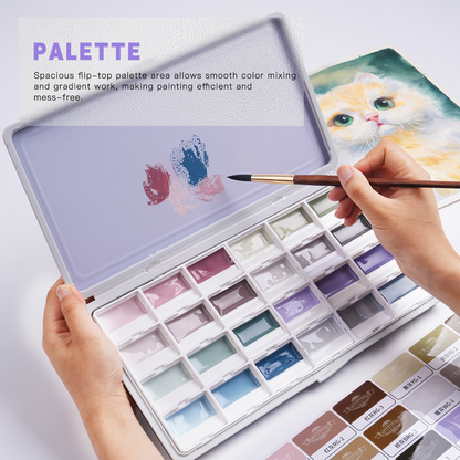 Fuumuui 24-Color Opaque Semi-Moist Watercolor Set – Gray Tones with Strong Coverage and Smooth Blending