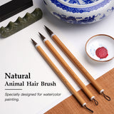 Fuumuui professionelles Kalligraphie-Pinselset mit 3 Pinseln, handgefertigt mit hochwertigem natürlichem Tierhaar, ideal für die Aquarellmalerei, ausgestellt mit einer Pinselablage.