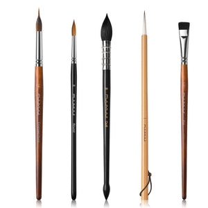 Fuumuui 5pcs Professional Watercolor Brush Set – Mixed Tips for Detail, Wash, Calligraphy & Texture Effects