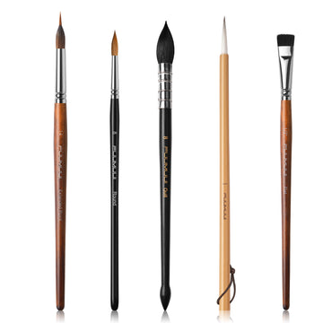 Ensemble de 5 pinceaux aquarelle professionnels Fuumuui – Pointes mixtes pour détails, lavis, calligraphie et effets de texture