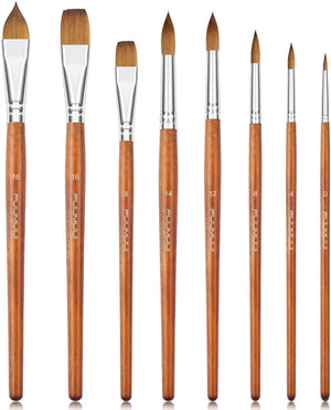 Fuumuui Sable Watercolor Brushes Professional, Fuumuui 8Pcs Kolinsky Sable Brush Set Variety Shapes with Flat, Round Pointed, Liner, Cat's Tongue Oval Wash Perfect for Watercolor Acrylic Gouache Inks Painting