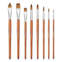 Watercolor artist brush set, including a variety of round, flat, and filbert shapes for versatile and professional art techniques.