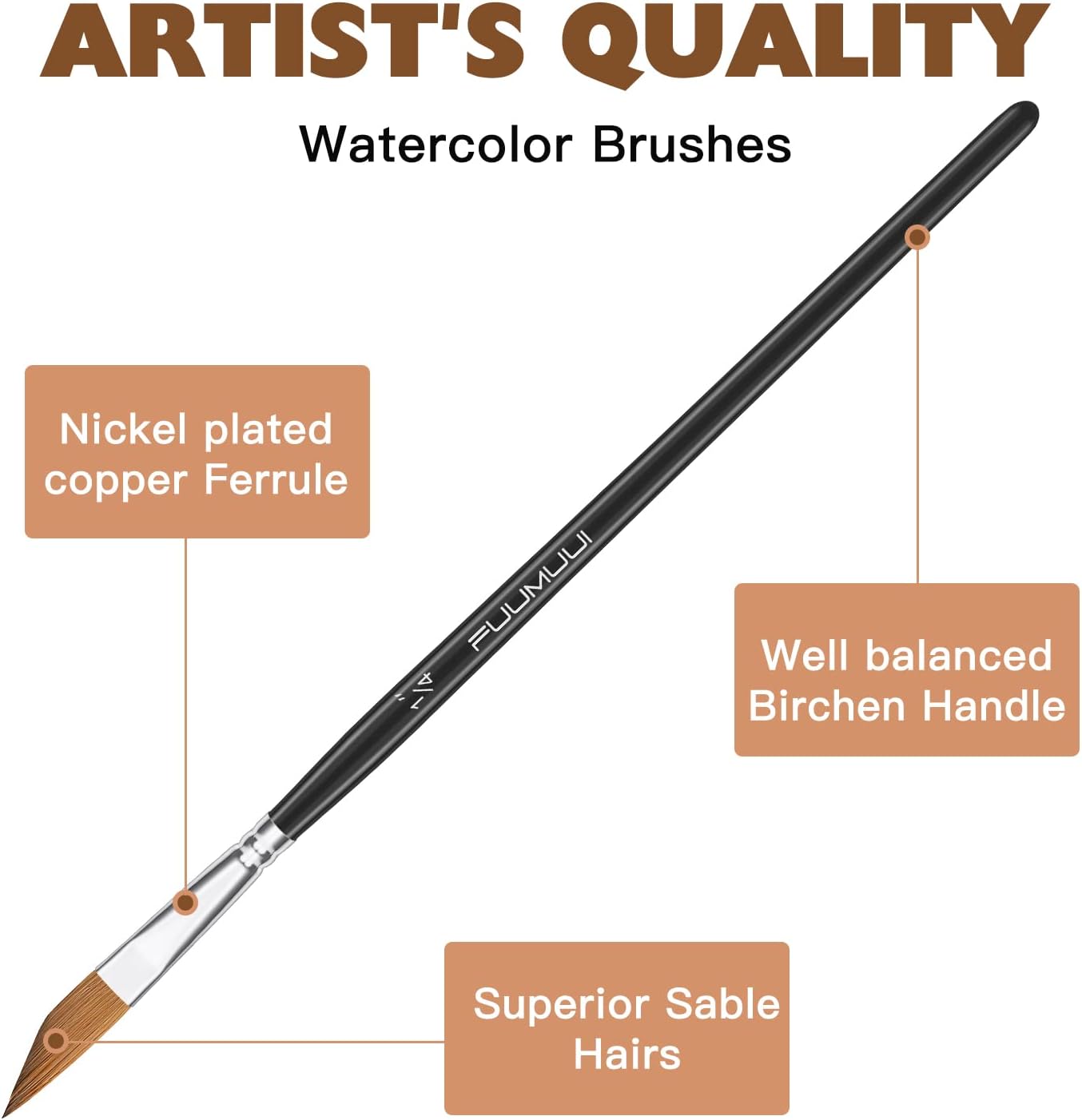 Fuumuui Professional Sable Watercolor Brushes with 20 Sheets 5.8" x 8.3" Watercolor Paper Pad