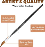 Sable Watercolor Brushes Professional with 20 Sheets 5.8" x 8.3" 100% Cotton Cold Pressed 140LB/300GSM Watercolor Paper Pad