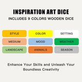 Art Dice for Creative Inspiration, Breaking Creative Block New Ways of Inspiration, Fuumuui Wooden Art Dice Painting Game Unique Gift for Artists & Teachers, Set of 9 for Studio and Classroom