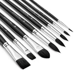 Fuumuui 8pcs Professional Squirrel Watercolor Brushes set with black handles, silver ferrules, and various shapes for artists.