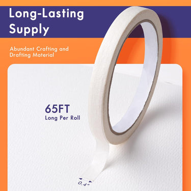 Fuumuui long-lasting masking tape roll, 0.4 inches wide and 65ft long, for watercolor painting and crafting projects.