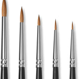 Fuumuui 5er-Set professioneller Kolinsky-Nerzhaar-Detailpinsel mit spitz zulaufenden Spitzen, silbernen Zwingen und schwarzen Griffen.