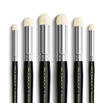 Fuumuui 6Pcs Dry Brushes set with black handles, silver ferrules, and soft cream bristles in various sizes.