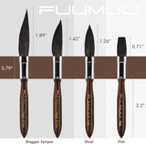 Fuumuui New Style Tiny Watercolor Paint Brushes 4pcs Flat Sword Natural Bristle Wood Handle Artist Paint Brush