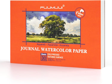Fuumuui 100% Baumwolle Aquarellblock Journal 4x6 mit 30 Blatt 300 g/m² kalt gepresstem, strukturiertem Oberflächenpapier