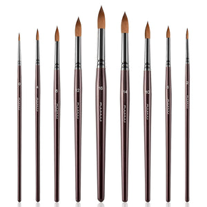 Fuumuui 9pcs Professional Sable Watercolor Brushes set, featuring round tips in various sizes.