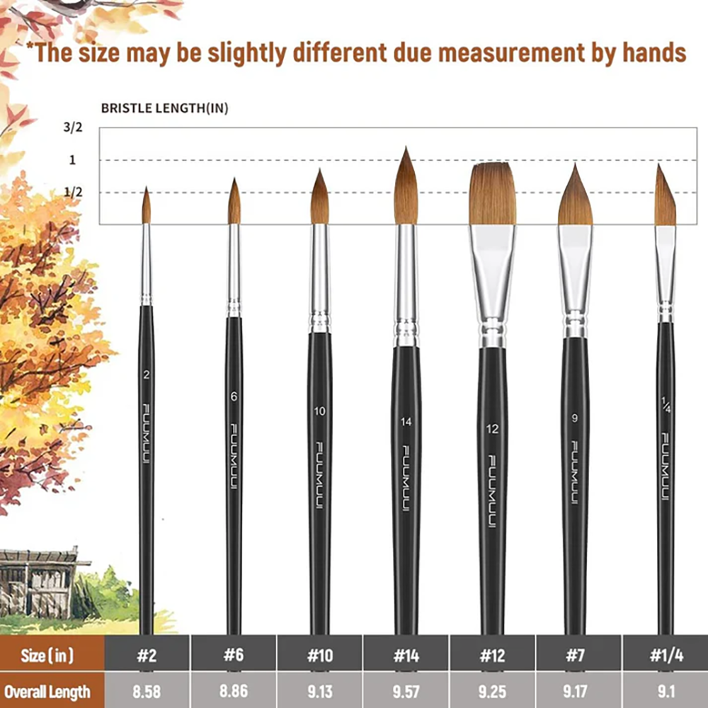 Fuumuui 7ks profesionální akvarelové štětce