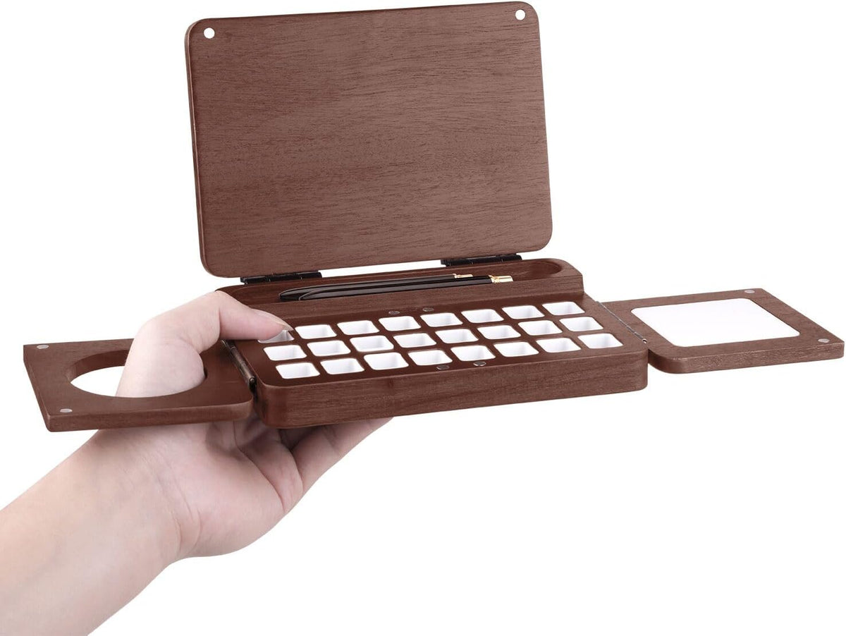 Palette Aquarelle Noix Noire Pliante 29 Godets - Boîte Magnétique Portable En Bois Pour Artistes, Idéale Plein Air Et Studio