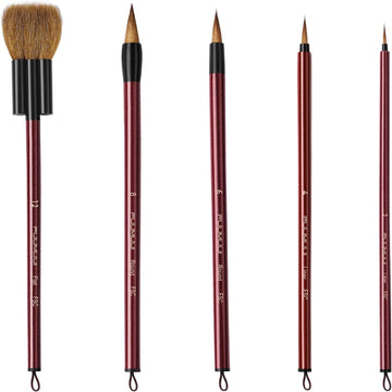 Fuumuui 5-teiliges professionelles Aquarellpinselset mit synthetischem Ziegenhaar, einschließlich flacher, runder und Linierpinsel, perfekt für Aquarell, Keramik, Acryl und Gouache-Künstlerbedarf.