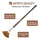 Pennello a ventaglio per acquerello di qualit¨¤ professionale Fuumuui con setole di martora superiori, un manico in betulla ben bilanciato e una ghiera in rame nichelato.