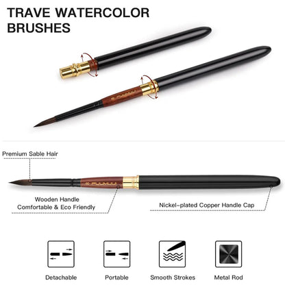 Fuumuui 4pcs Squirrel Hair Travel Watercolor Brushes