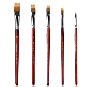 FUUMUUI 5-piece dual-layer synthetic flat grainer brush set with wooden handles, featuring sizes 10, 8, 6, 4, and 2, perfect for watercolor and acrylic art supplies.
