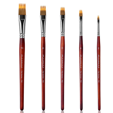 FUUMUUI 5-piece dual-layer synthetic flat grainer brush set with wooden handles, featuring sizes 10, 8, 6, 4, and 2, perfect for watercolor and acrylic art supplies.