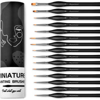 Fuumuui 15-piece professional detail brush set with various fine tips and an easy-to-carry black cylindrical case for artists.