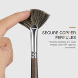 Fuumuui Art Supplies professional natural badger hair fan brush from the oil paint brush set, featuring a secure copper ferrule to prevent shedding, perfect for canvas and acrylic painting.