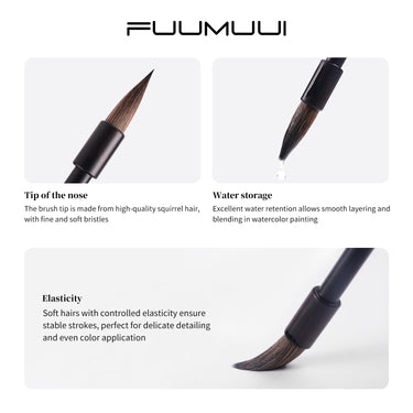 Fuumuui Eichhörnchenhaar-Kalligraphiepinsel mit feiner Spitze, ausgezeichneter Wasseraufnahme für Aquarellmischungen und elastischen Borsten für filigrane Details.