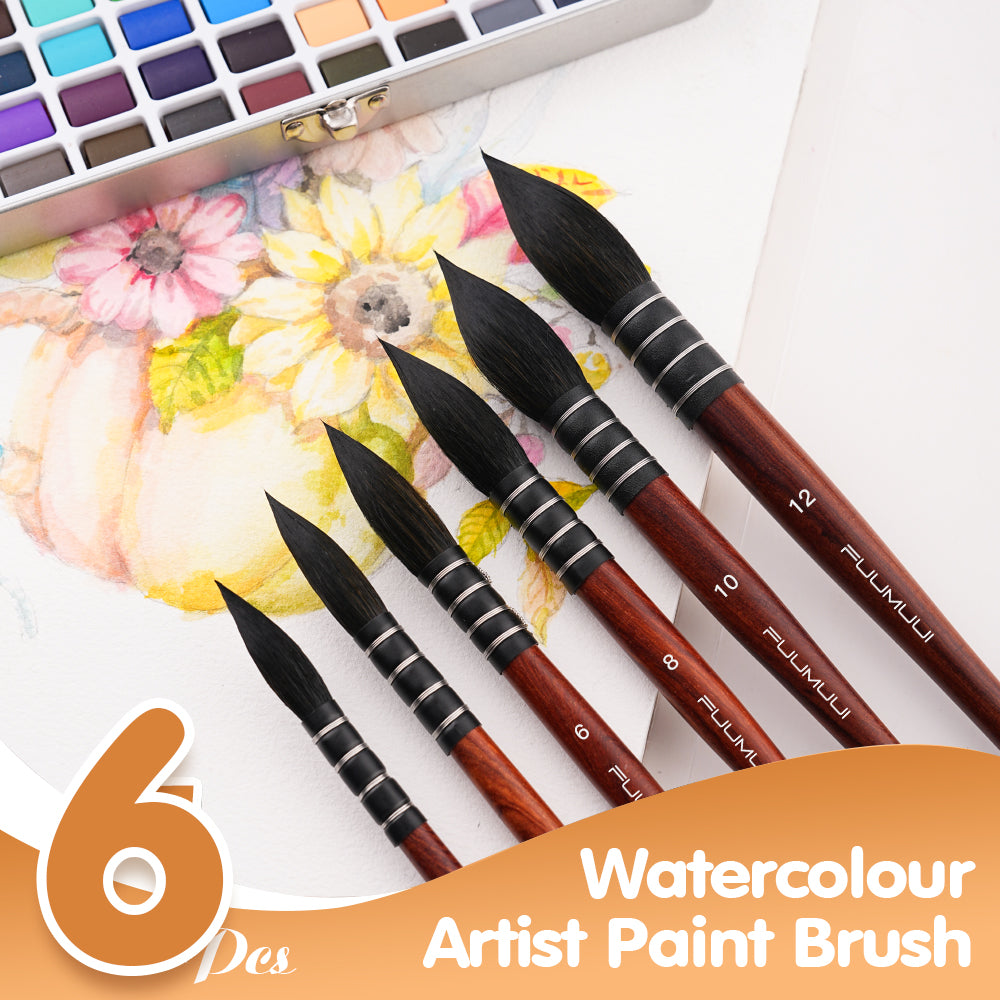 Fuumuui 6pcs Professional Watercolor Brushes