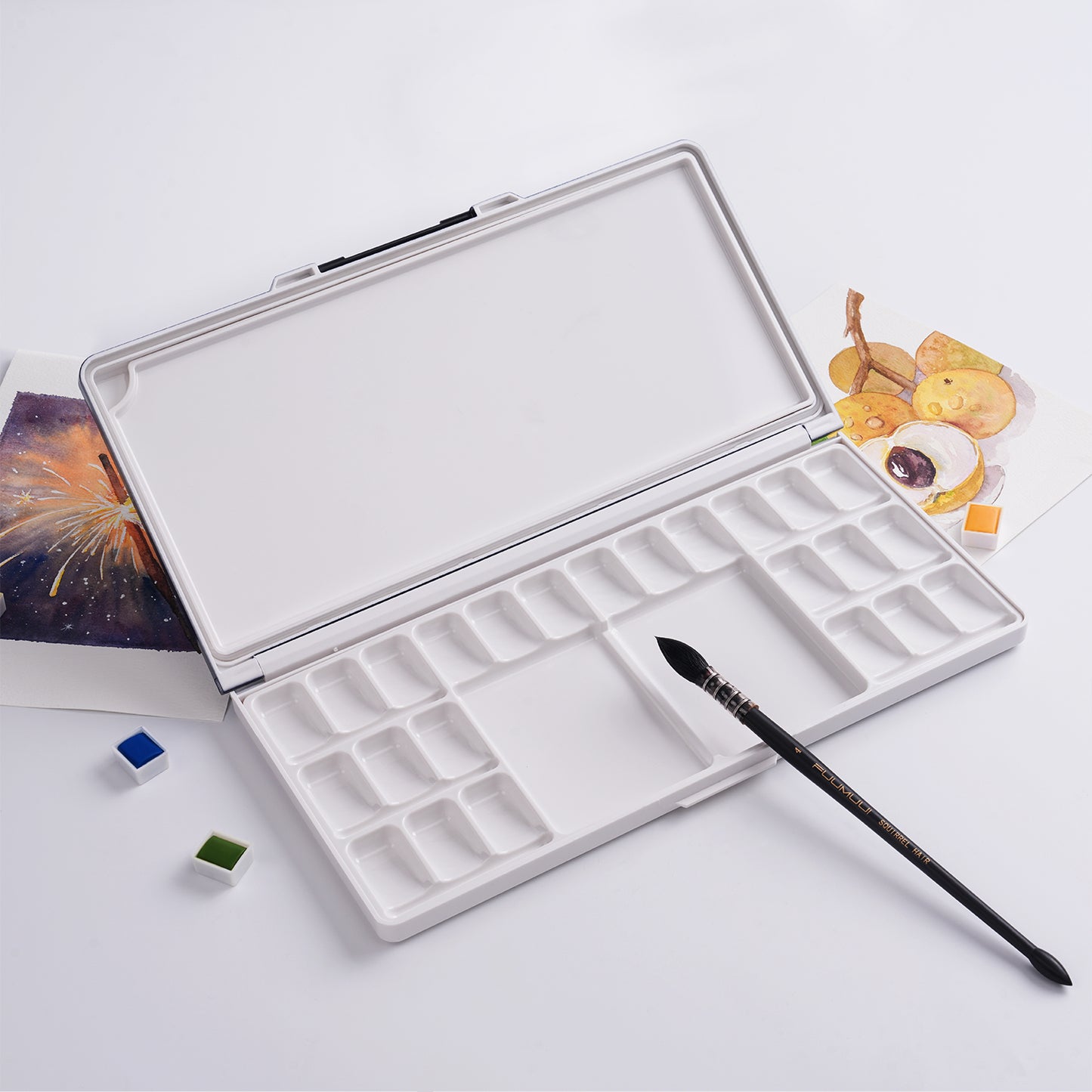 Fuumuui Watercolor Palette Folding with Lid 24wells 2 Mixing Areas and 1 Large Mixing Tray Also for Gouache Acrylic Paint Palette
