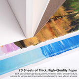 Fuumuui Acrylic and Oil Painting Pads A4 featuring 20 thick, high-quality sheets with vibrant acrylic and oil paint examples, ideal for students, beginners, and professional artists.