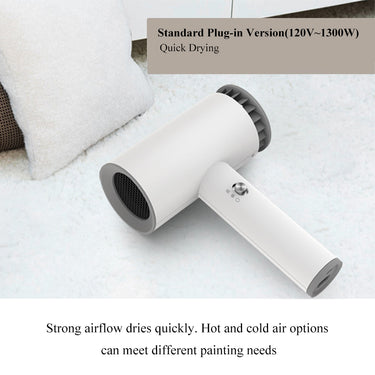 Souffleur d'art à double mode Fuumuui, un petit sèche-cheveux de voyage blanc compact avec des réglages d'air chaud et froid à séchage rapide, idéal pour les besoins de la peinture.