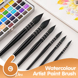 Fuumuui High Quality 6PCS Black Wood Handle Paint Brushes Squirrel Hair Mop Artist Paint Brush for Watercolor Painting