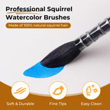 Fournitures d'art Fuumuui : pinceau aquarelle professionnel en poils d'écureuil naturel créant un trait bleu sur le papier, mettant en évidence sa pointe douce, durable et fine.