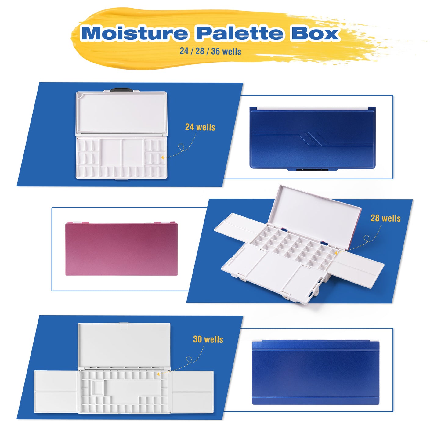 Fuumuui Portable Folding Watercolor Palette – 36 Wells with 4 Mixing Areas, Compact Travel Paint Box for Artists, Students, and Outdoor Sketching
