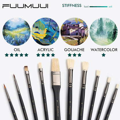 Fuumuui 10pcs professional brush set for acrylic and oil painting