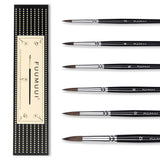Set di pennelli professionali Fuumuui da 6 pezzi di alta qualit¨¤ in scoiattolo con manici neri, ghiere argentate e punte marroni appuntite, dimensioni 2, 4, 6, 8, 10, 12.