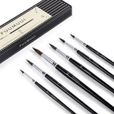 Set di pennelli professionali Fuumuui da 6 pezzi di alta qualit¨¤ in scoiattolo con manici neri e setole naturali appuntite, esposto accanto alla sua scatola nera di marca.