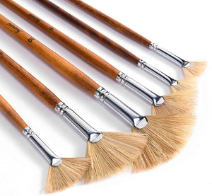 FUUMUUI Fan Brush Painting Set - 6 Pieces Artist Brushes Finest Quality Bristle Brush Set for Acrylic Paints, Oil Painting, Gouache and Tempera Painting, etc