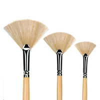 Fuumuui 3pcs professional fan bristle brush set for artists, with sizes 4, 8, and 12.
