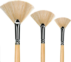 FUUMUUI Oil Acrylic Paint Brushes Artist Fan Paint Brush Set Hog Bristle Long Handle Painting Brush. (3Pcs)