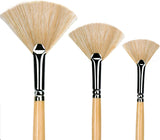 FUUMUUI Oil Acrylic Paint Brushes Artist Fan Paint Brush Set Hog Bristle Long Handle Painting Brush. (3Pcs)