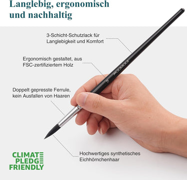 Ensemble de 9 pinceaux ronds pour aquarelle Fuumuui avec poils d'écureuil synthétiques de haute qualité, manche en bois ergonomique certifié FSC, virole à double sertissage pour éviter la perte de poils et distinction Climate Pledge Friendly, idéal pour Fuumuui Art Supplies.