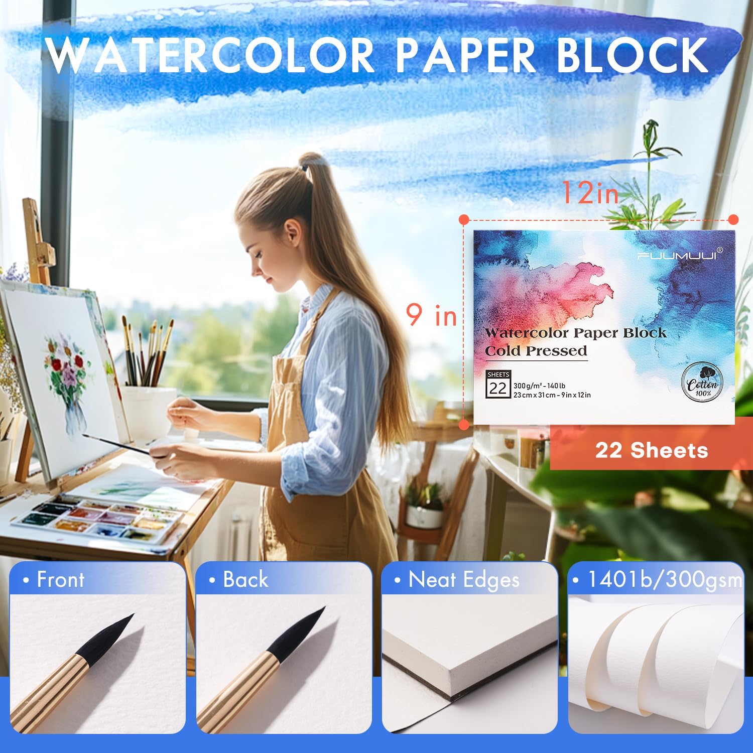 100% Cotton Watercolor Block - Professional Grade | Fuumuui