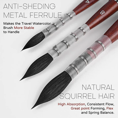 Fuumuui 3pcs Squirrel Travel Watercolor Brushes