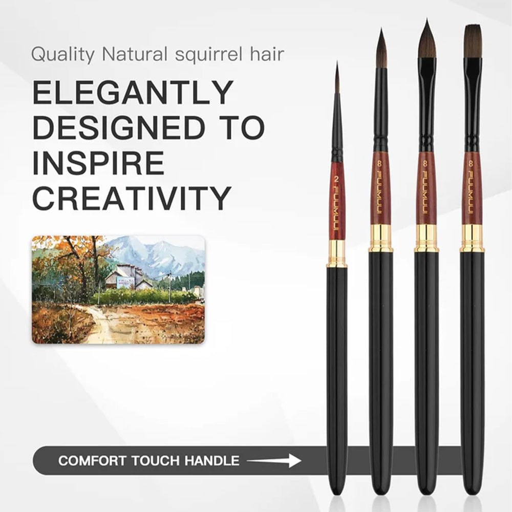 Fuumuui 4pcs Squirrel Hair Travel Watercolor Brushes